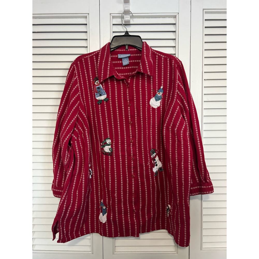 Liz & Me Winter Snowman Casual Button Down Shirt Woman’s Sz: 2X